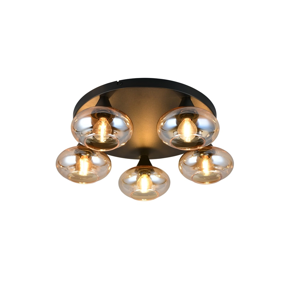 Plafonnier Divina Noir à 5 lumières avec verre ambré Plafonnier Divina Noir à 5 lumières avec verre ambré