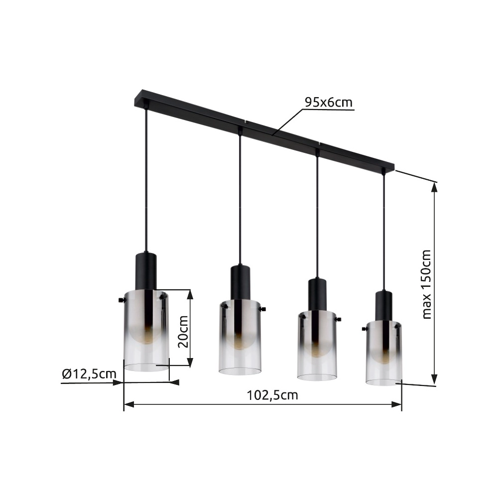 Lampe suspendue à 4 lumières Florentina Design noir Globo 9007371457236