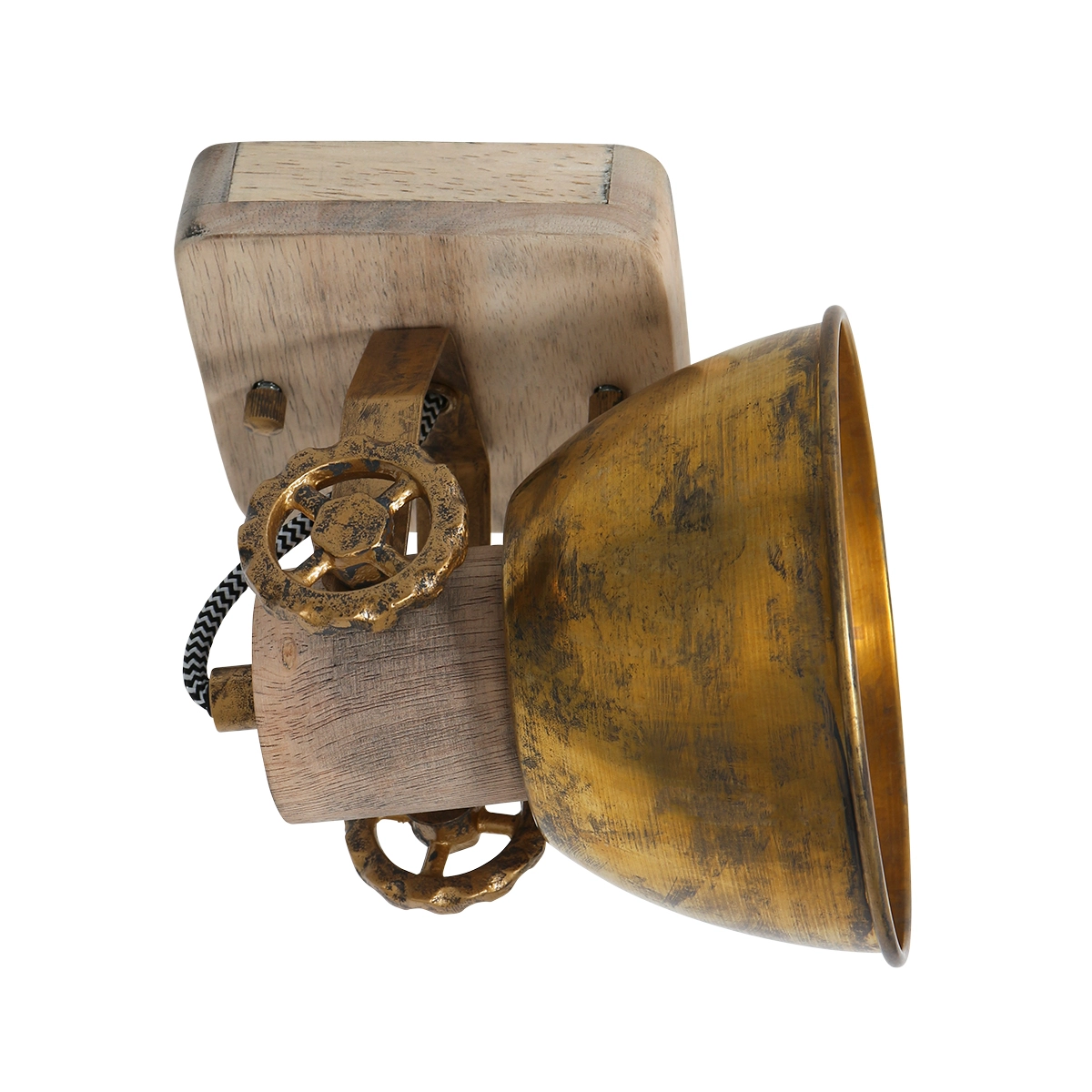 Plafonnier industriel Gearwood bronze avec bois