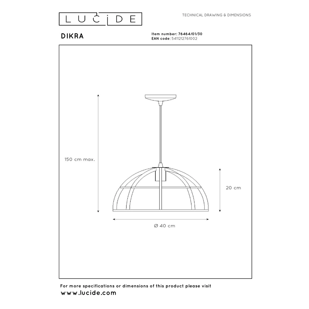 Lampe suspendue Dikra Industrial Black Lucide 5411212761002