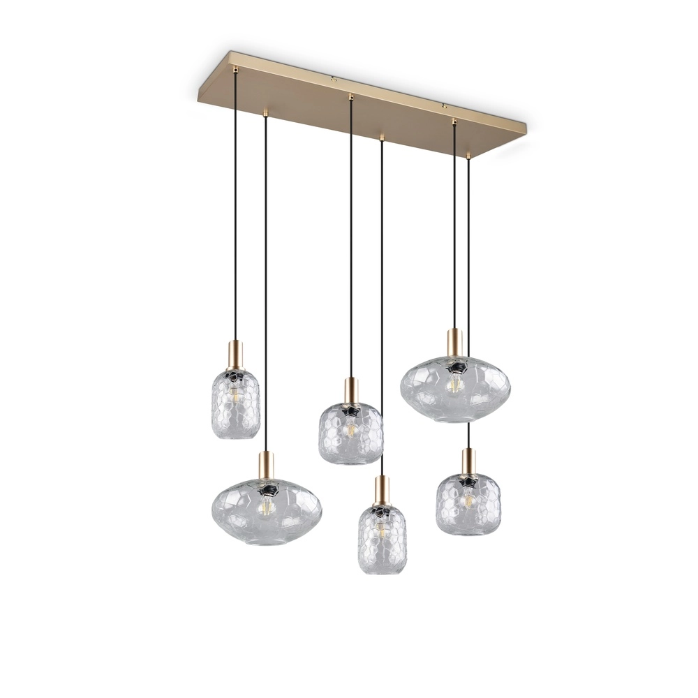 Lampe suspendue à 6 lampes Emelie Or avec verre fumé Trio 4017807702576