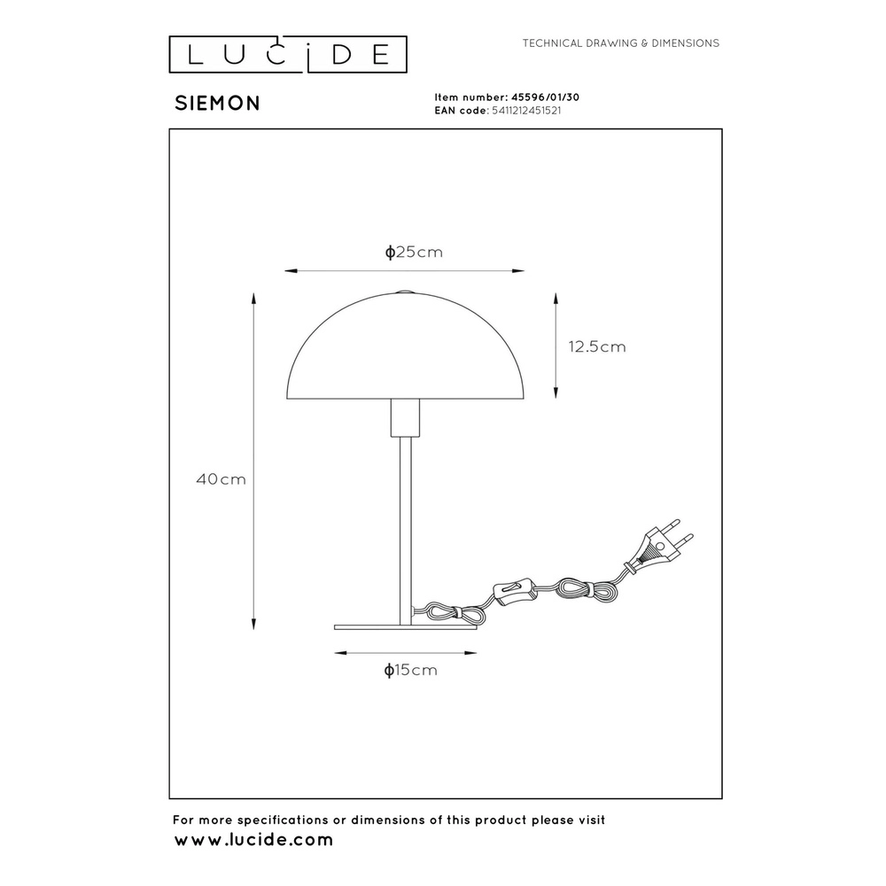 Lampe de table de conception Siemon Noir Lucide 5411212451521