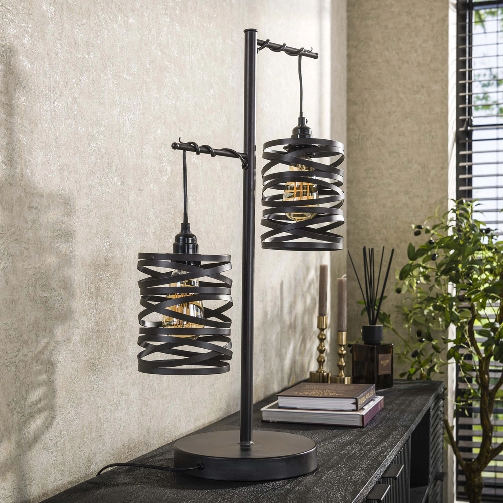 Lampe de table de campagne Spindle 2x E27 - gris ardoise Lyora 8716803513020