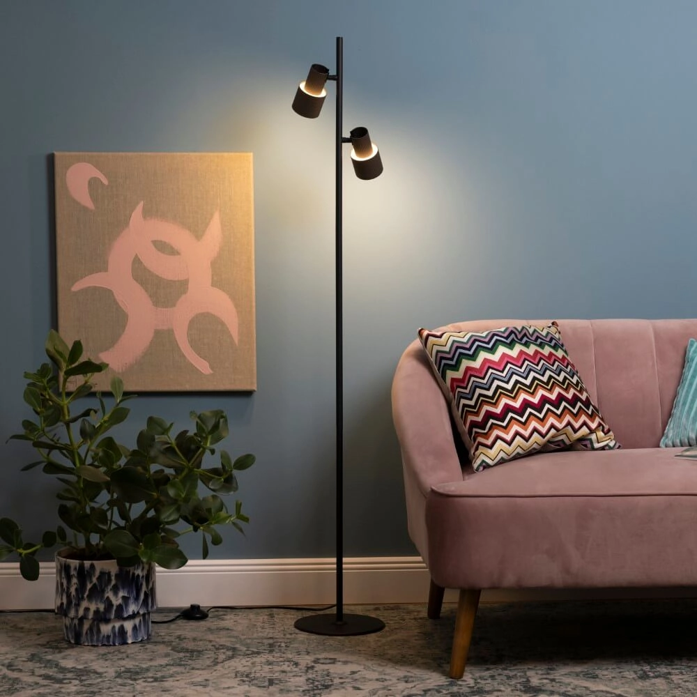 Lampadaire design Cadiz noir avec verre ambré Brilliant 4004353446924