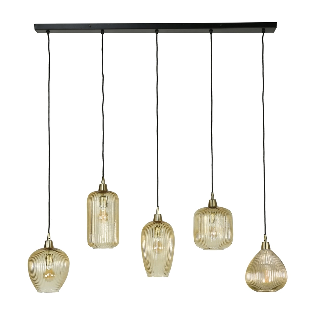 Suspension en verre à 5 lumières Stripe avec verre ambré Lyora 8716803511170