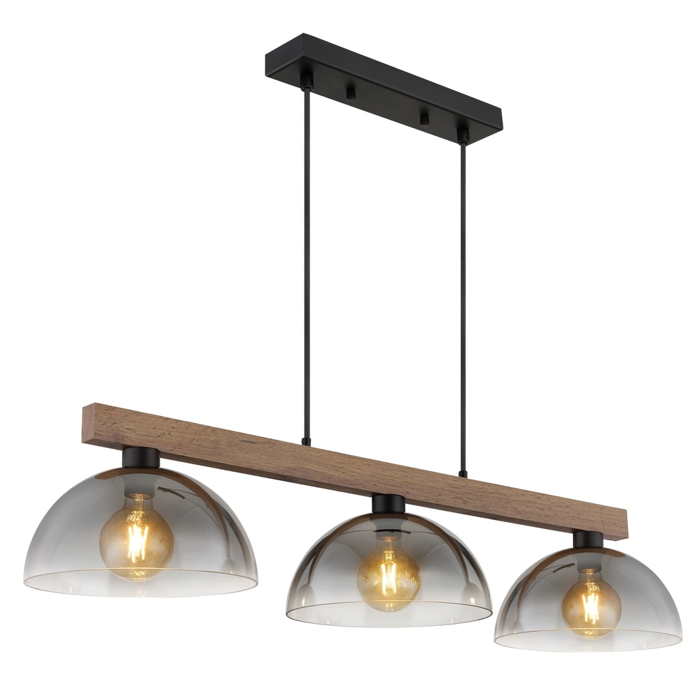 Lampe pendante de campagne Romy 3-noir clair avec bois