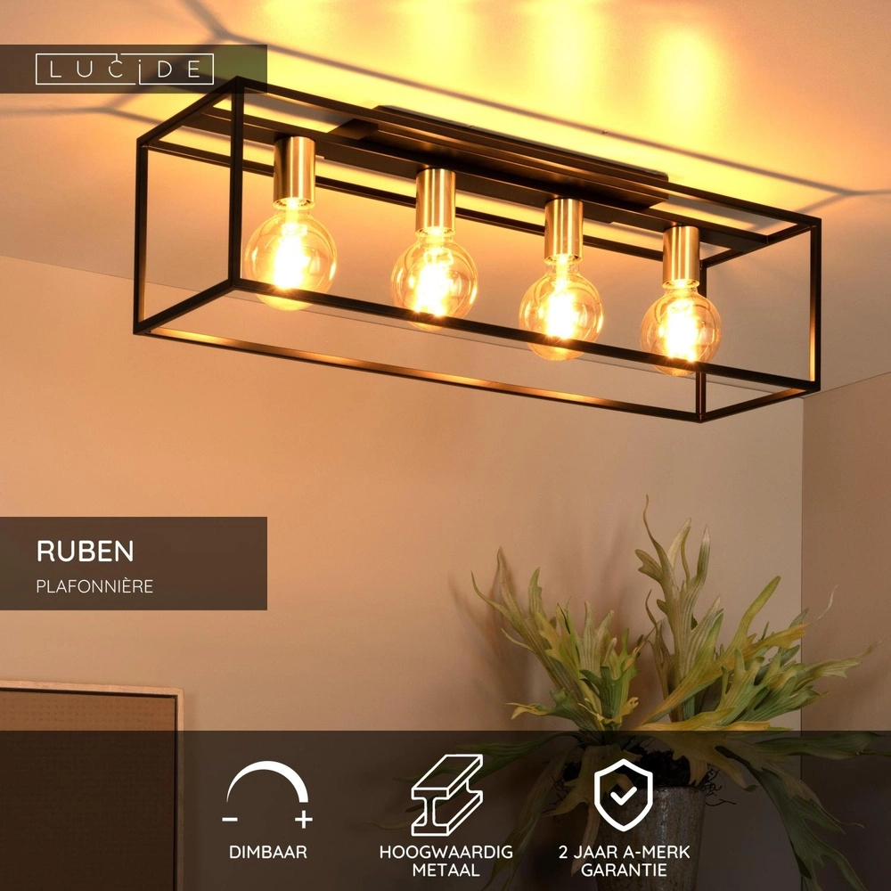 Lampe de plafond Ruben Rectangle noir de 80 cm Lucide 5411212010902