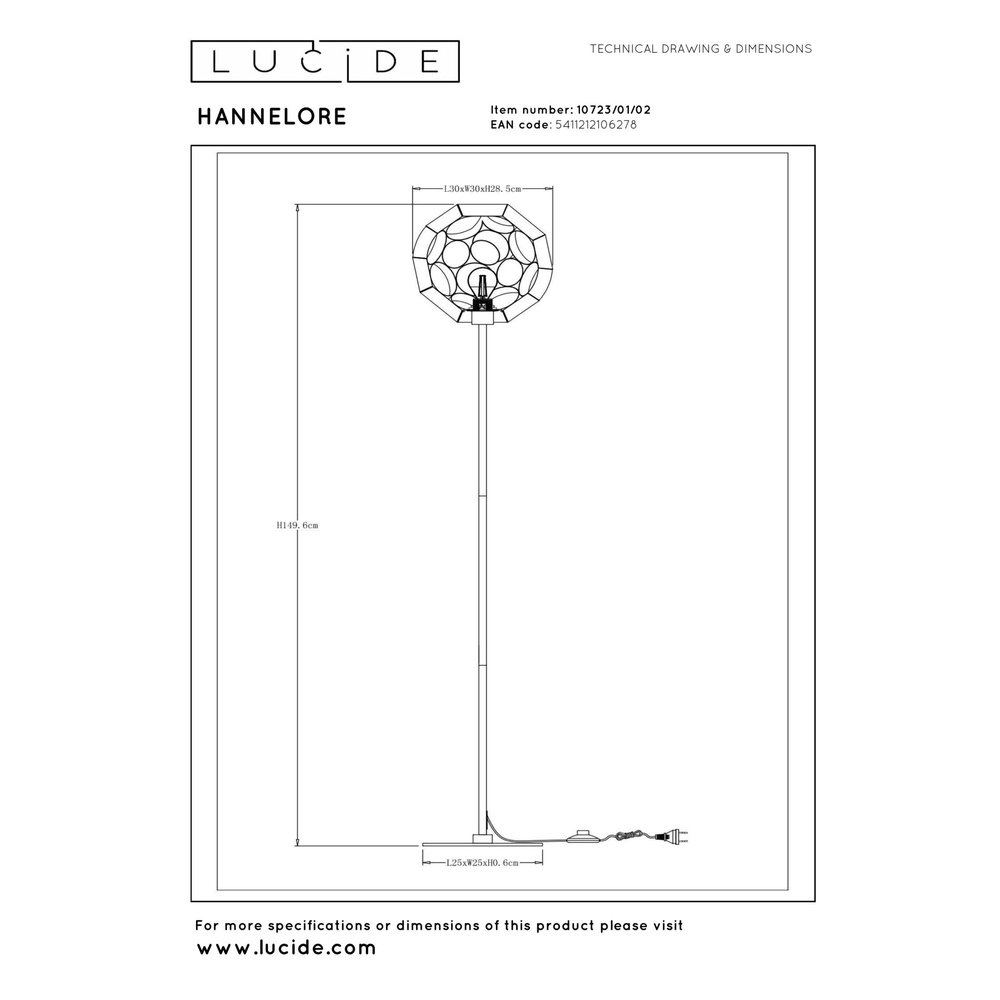 Lampe de pied Hannelore Or Lucide 5411212106278