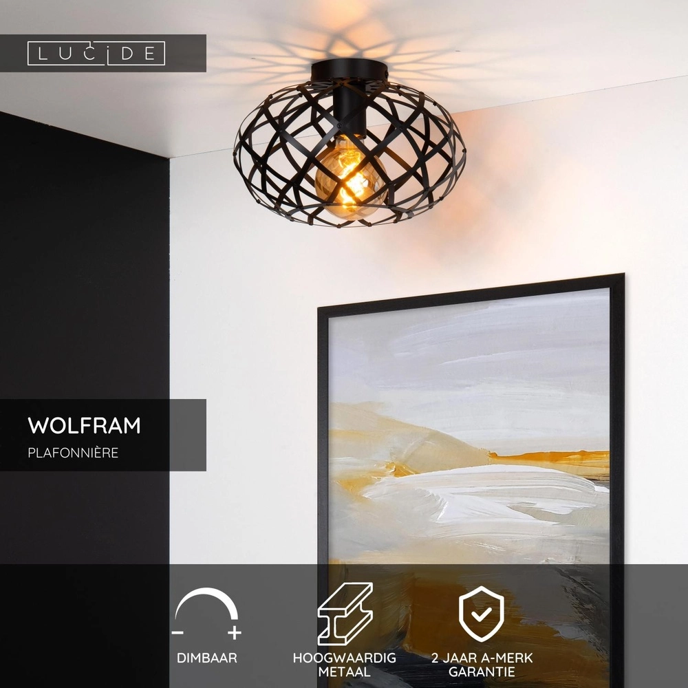 Lampe de plafond Wolfram Noir Lucide 5411212211309