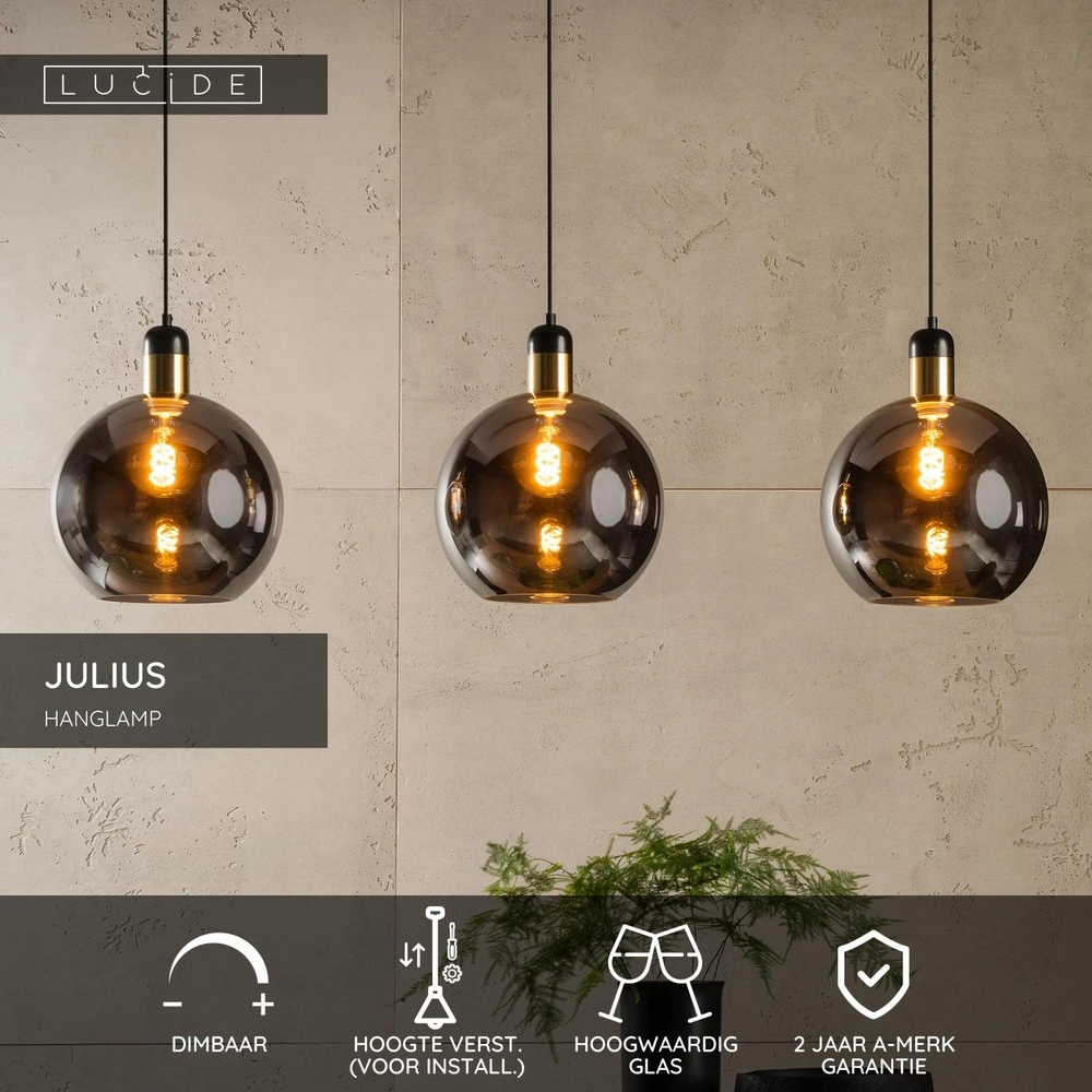 Lampe pendante à 3 lampes Julius Verre fumé Lucide 5411212343444