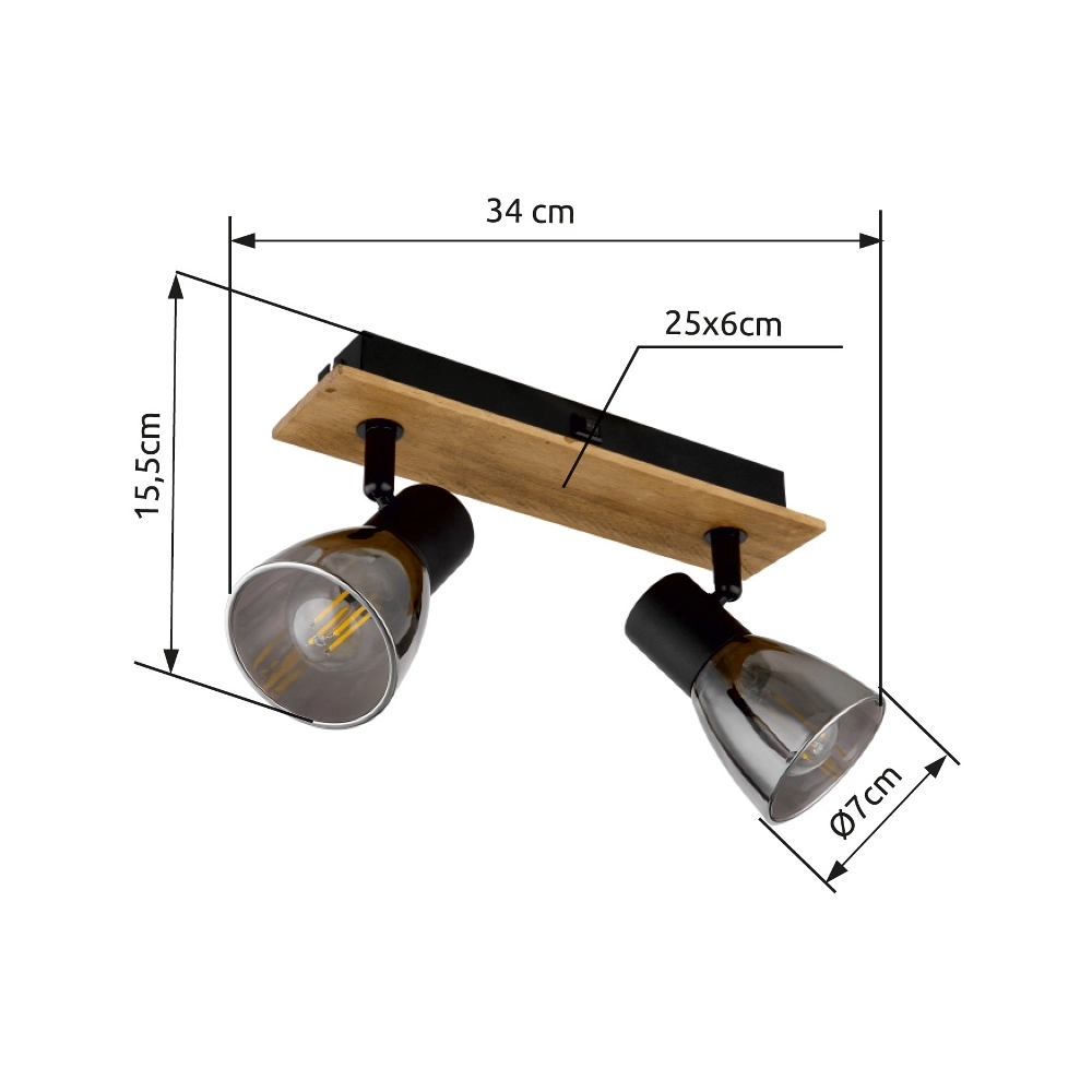 Lampe de plafond Claude 2-noir clair avec bois Globo 9007371443208