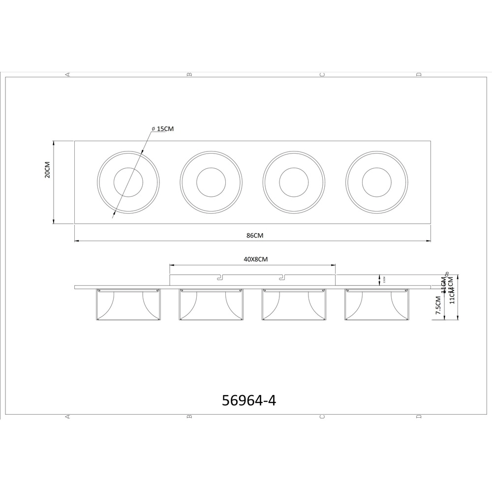 Lampe de plafond à 4 lumières Raymond noir avec du champagne Globo 9007371525874