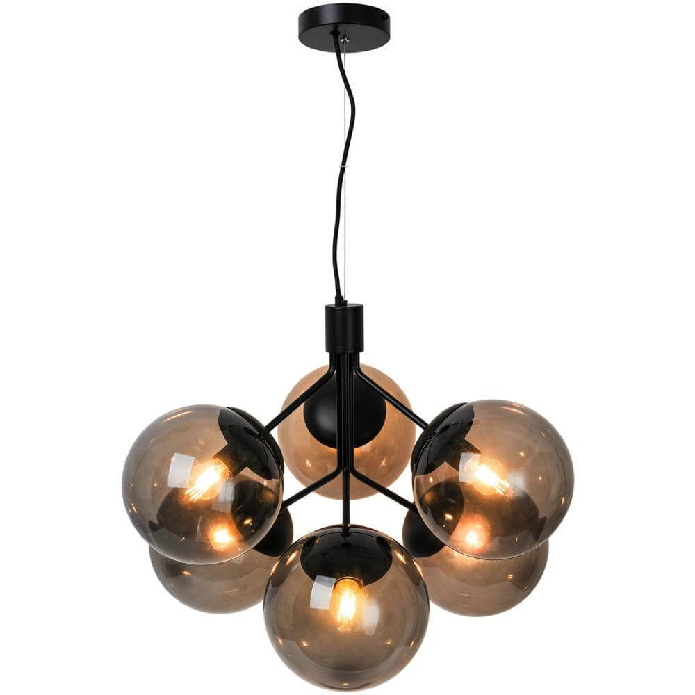 Suspension 6 lumières Ivona noir avec verre fumé Nordlux 5704924005336