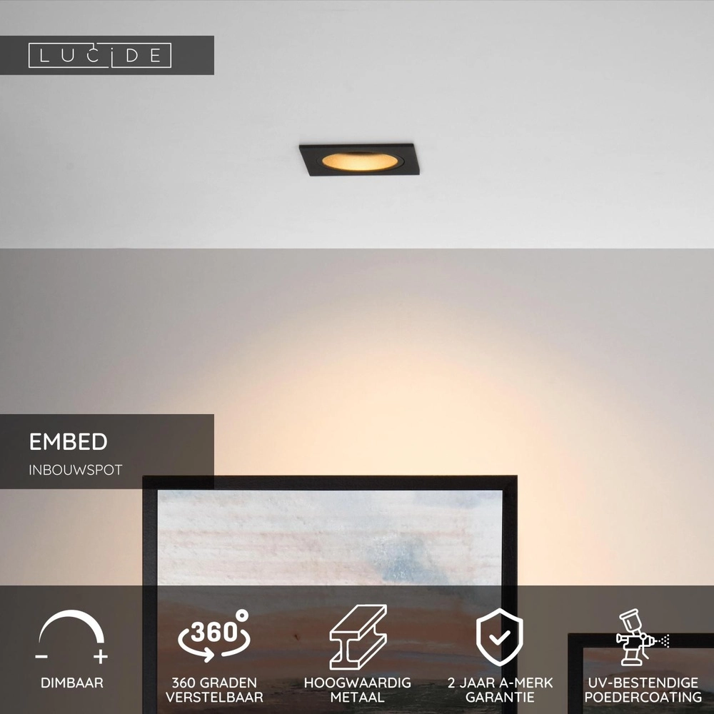 Projecteur carré encastré Embed Noir Lucide 5411212221193