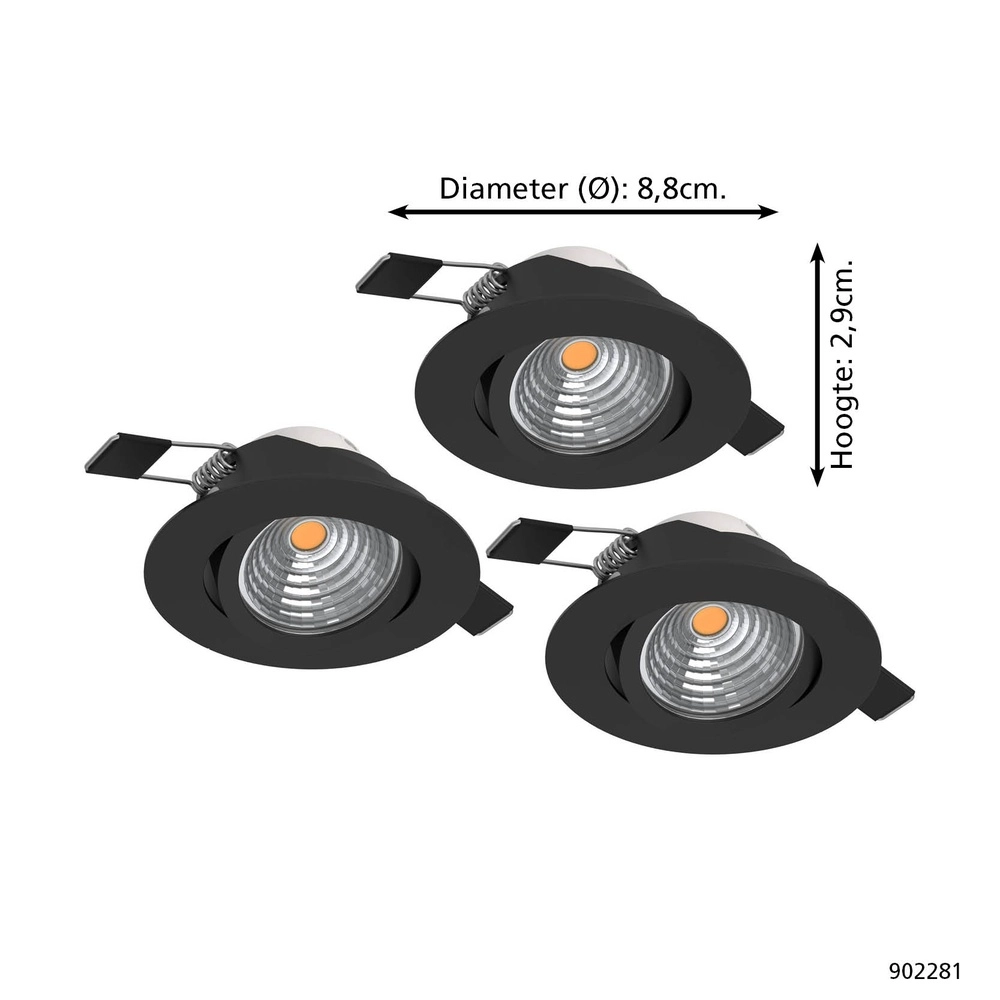 Lot de 3 spots encastrés Saliceto noir Ø 8.8cm - 6.4W Eglo 9008606358915