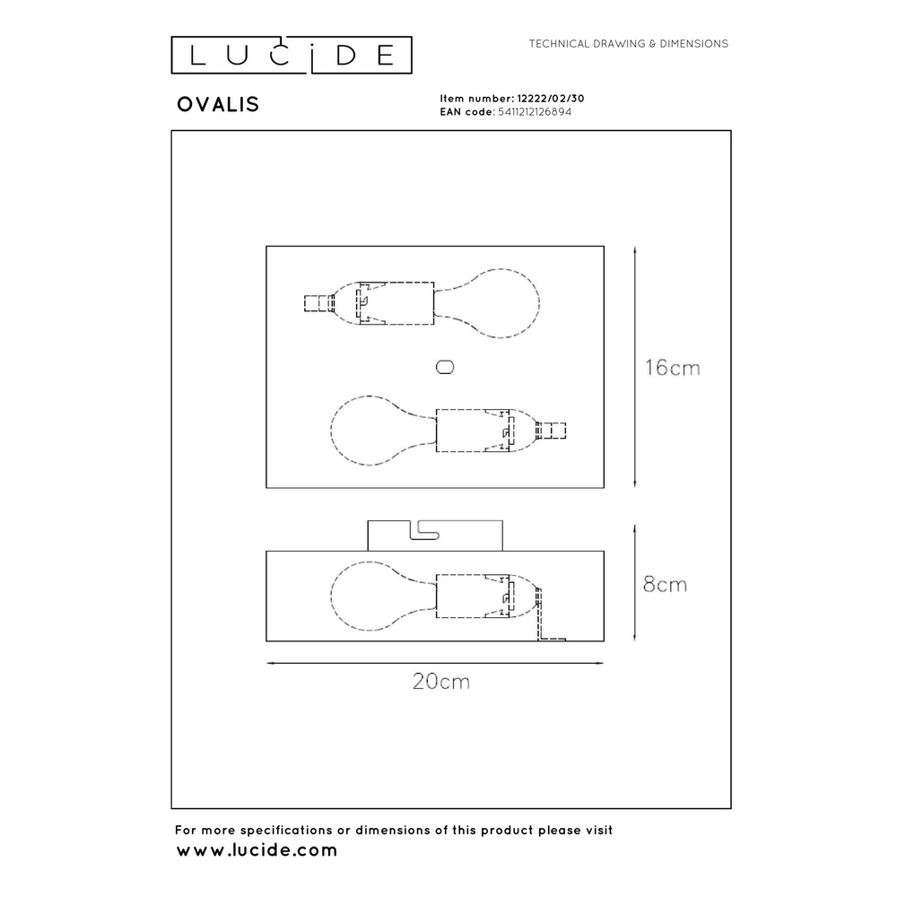 Emplacement mural de conception Ovalis Noir Lucide 5411212126894