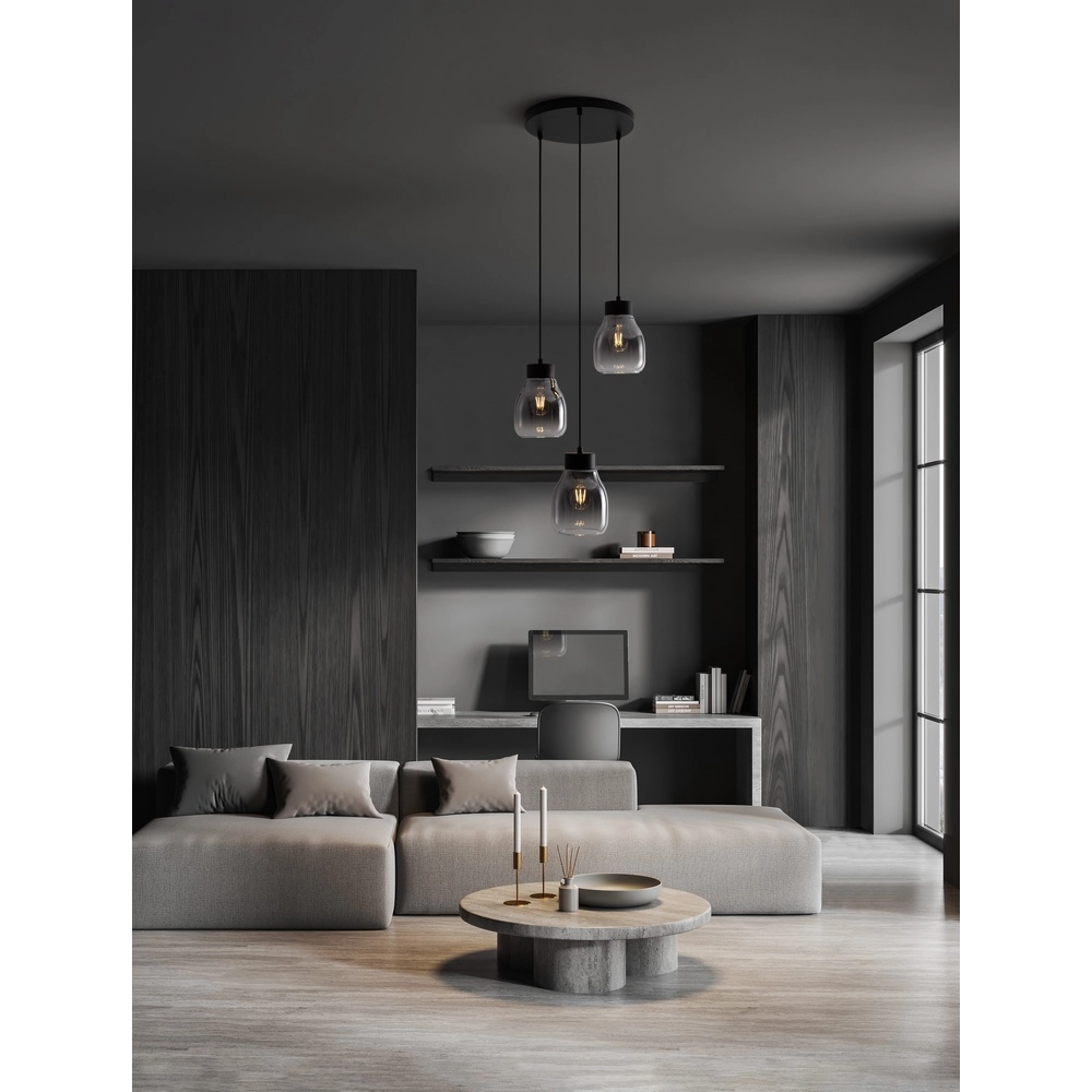 Suspension Blacu 3 lumières noir rond Lyora 5212017447487