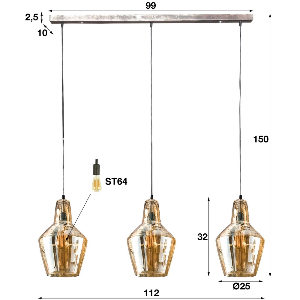 Lampe suspendue en verre Glass Verre ambré avec vieil argent Lyora 8716803513174