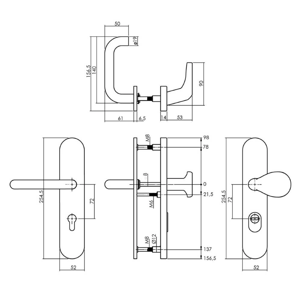 Ferrures de porte d’entrée Vurano PC 72mm acier inoxydable Intersteel 8714186540206