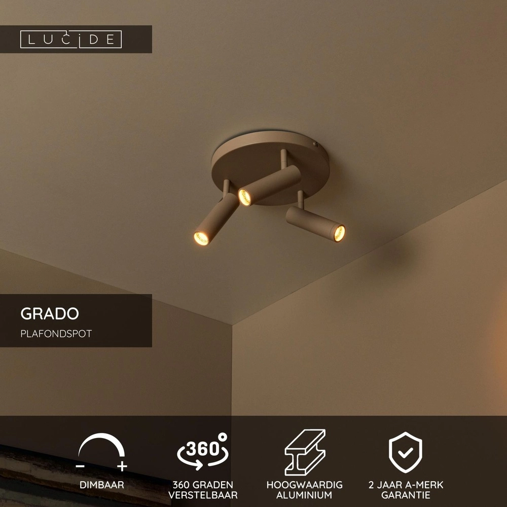 Lampe de plafond élégante Grado Brun sable clair à 3 Lucide 5411212221742