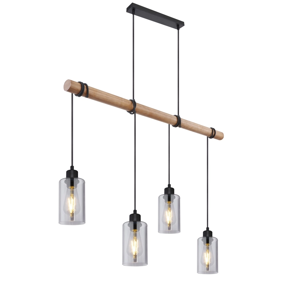 Lampe suspendue Hadera Noir 4 clairs avec verre fumé