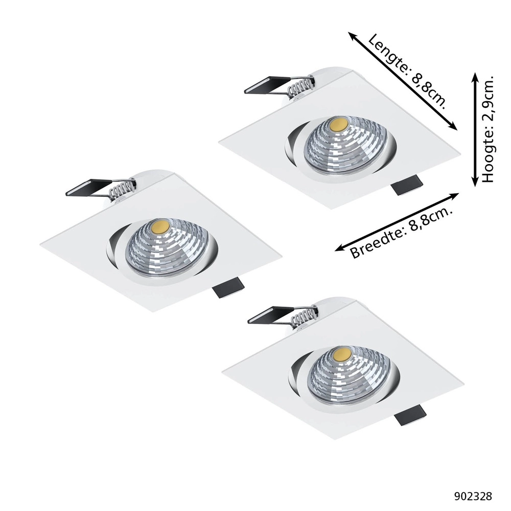 Lot de 3 spots encastrés Saliceto Carré blanc Eglo 9008606358939