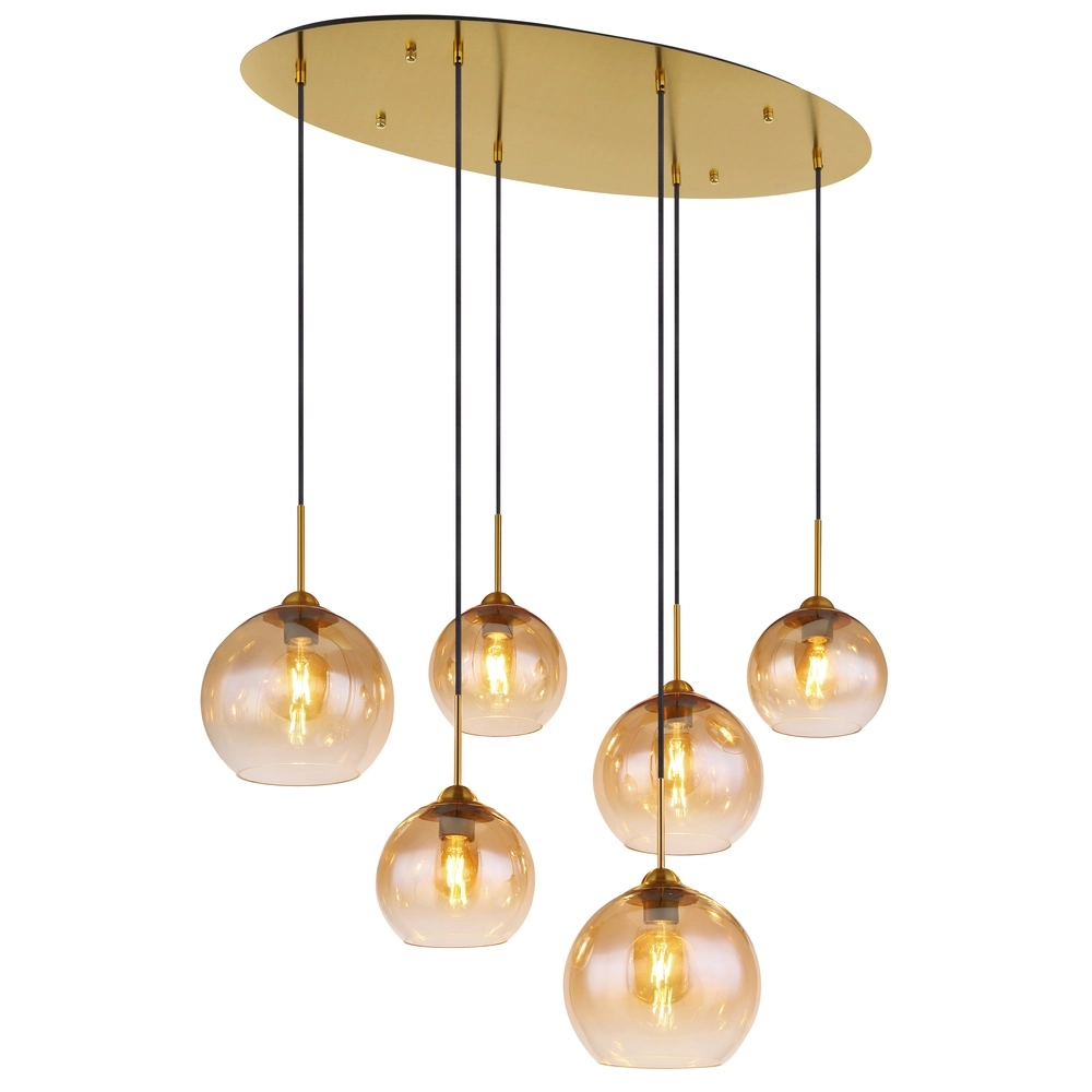 Lampe pendante dorée Jamessa 6 lumières avec verre ambré