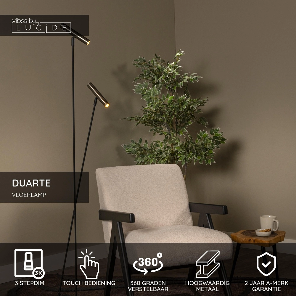 Lampe sur pied à deux lumières Duarte noir avec gris métal Lucide Vibes 5411212032195