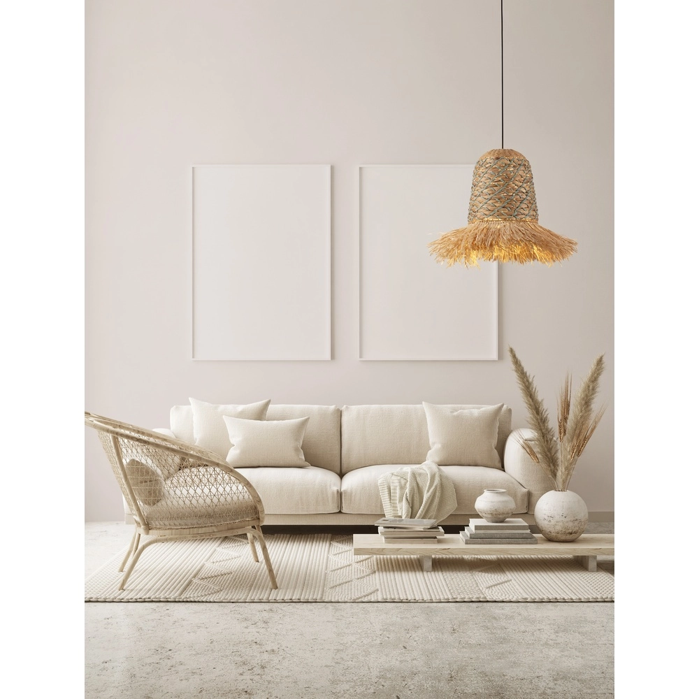 Lampe en paille Sorello bleu avec marron Lyora 5212017477422