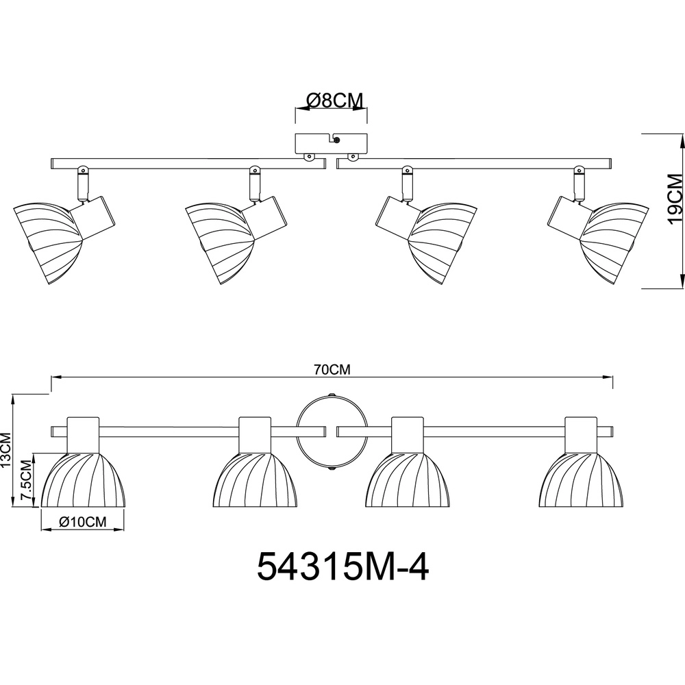 Lampe de plafond à 4 lumières Zachery Or Globo 9007371531509