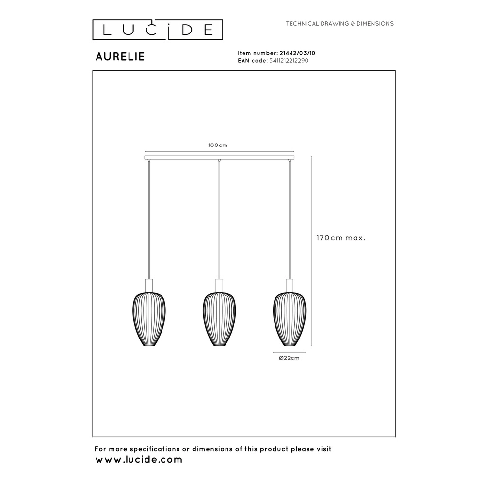 Lampe à fil à 3 lumières Aurelie Or Lucide Vibes 5411212212290