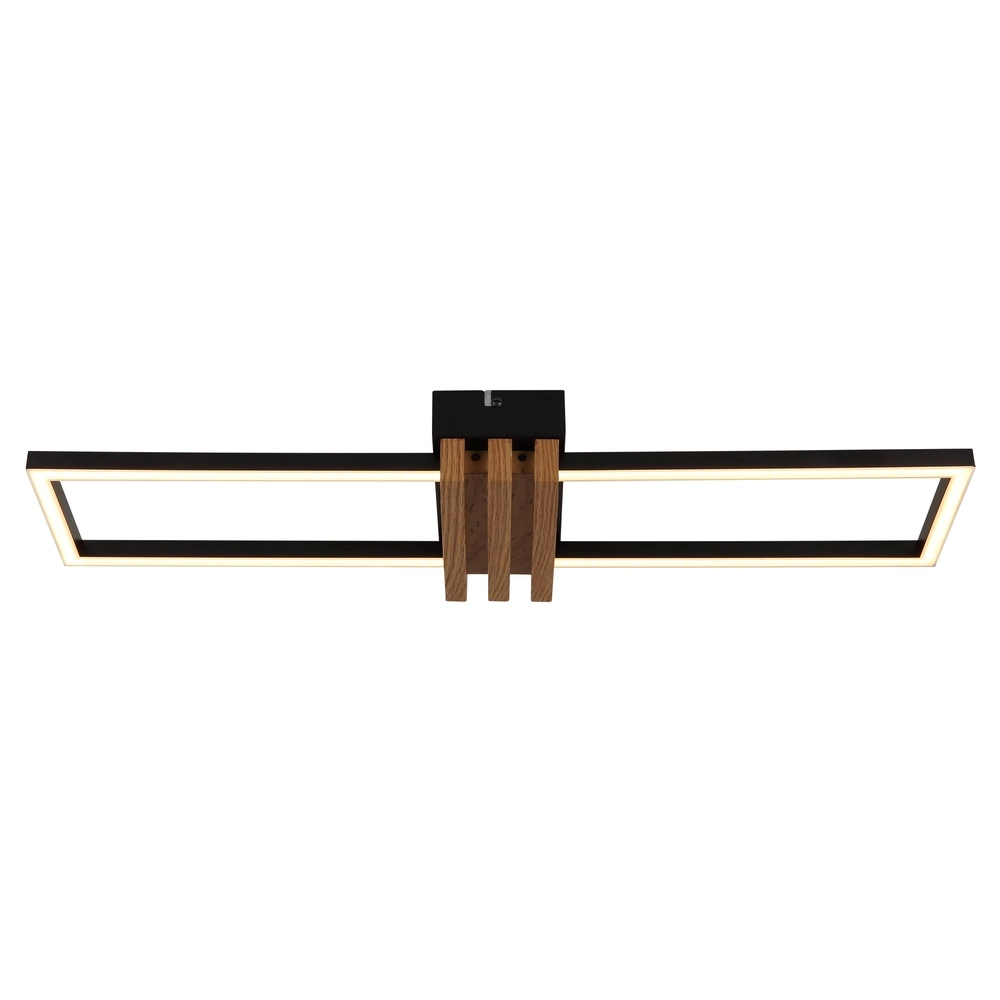Lampe de plafond moderne Dakari I noir avec bois 60 cm Globo 9007371522781