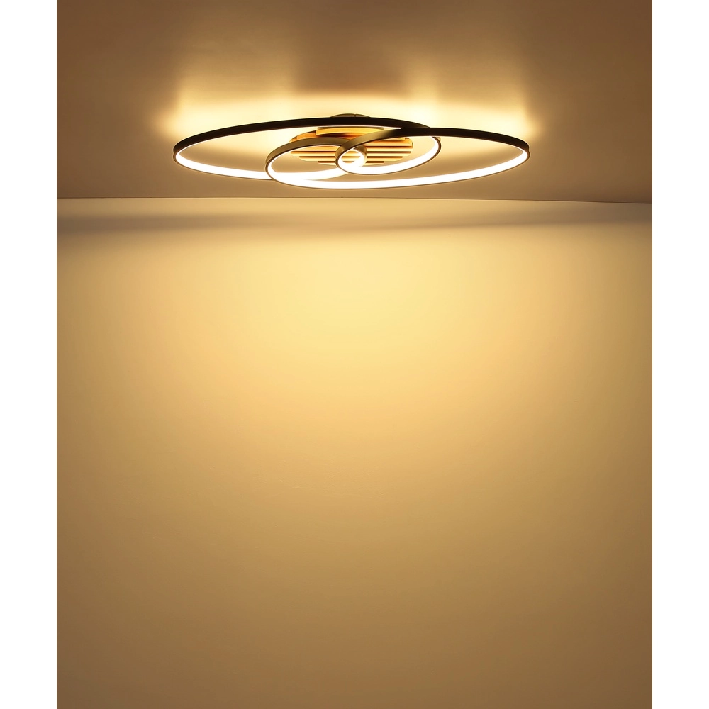 Lampe ovale de plafond Tisha I noir avec bois Globo 9007371572281