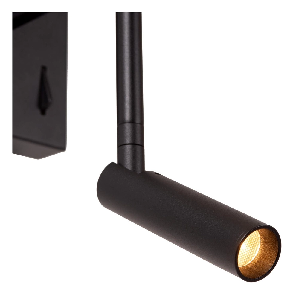 Lampe murale de conception Finan avec lampe de lecture et point de charge USB noirs Lucide 5411212680020
