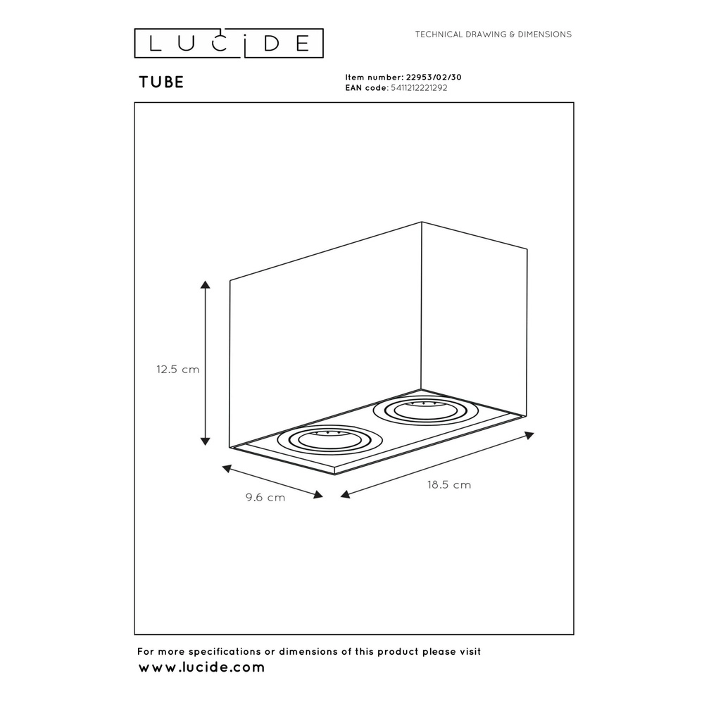 Emplacement de plafond monté en surface Tube Rectangle noir Lucide 5411212221292