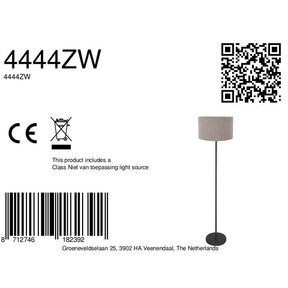 Lampadaire noir Noor avec capot gris Steinhauer 8712746182392