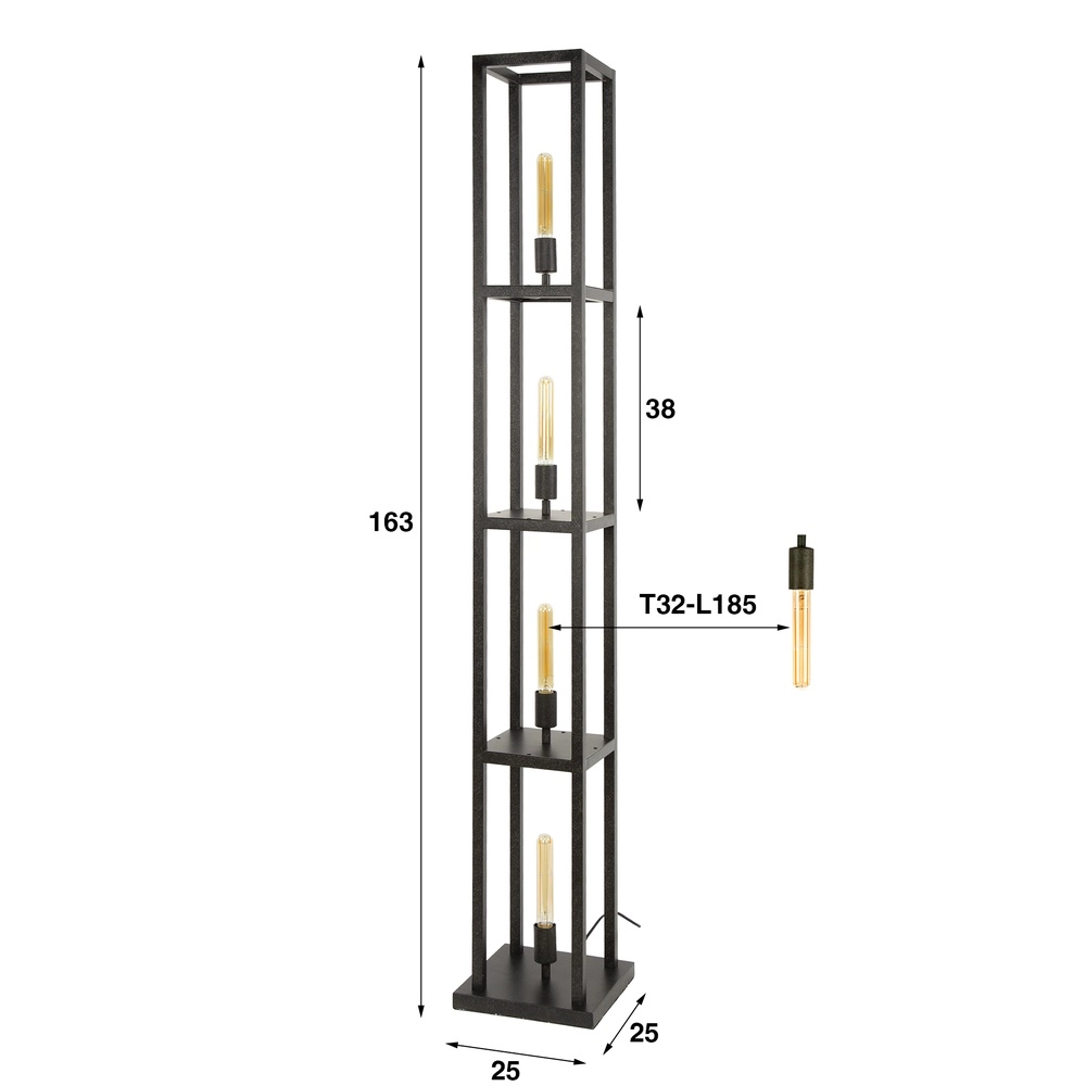 Lampe sur pied noire Quadra carré - 4x E27 Lyora 8716803511446