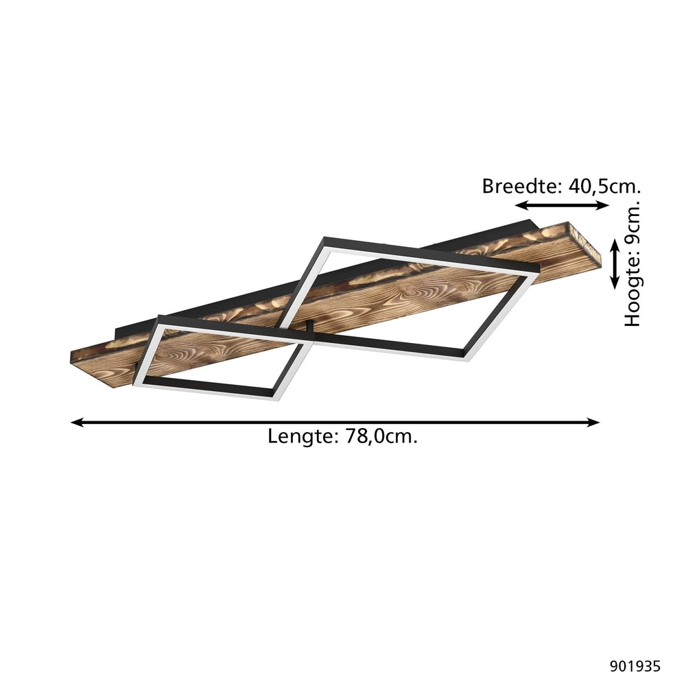 Plafonnier design Boyal noir avec bois foncé Eglo 9008606351954