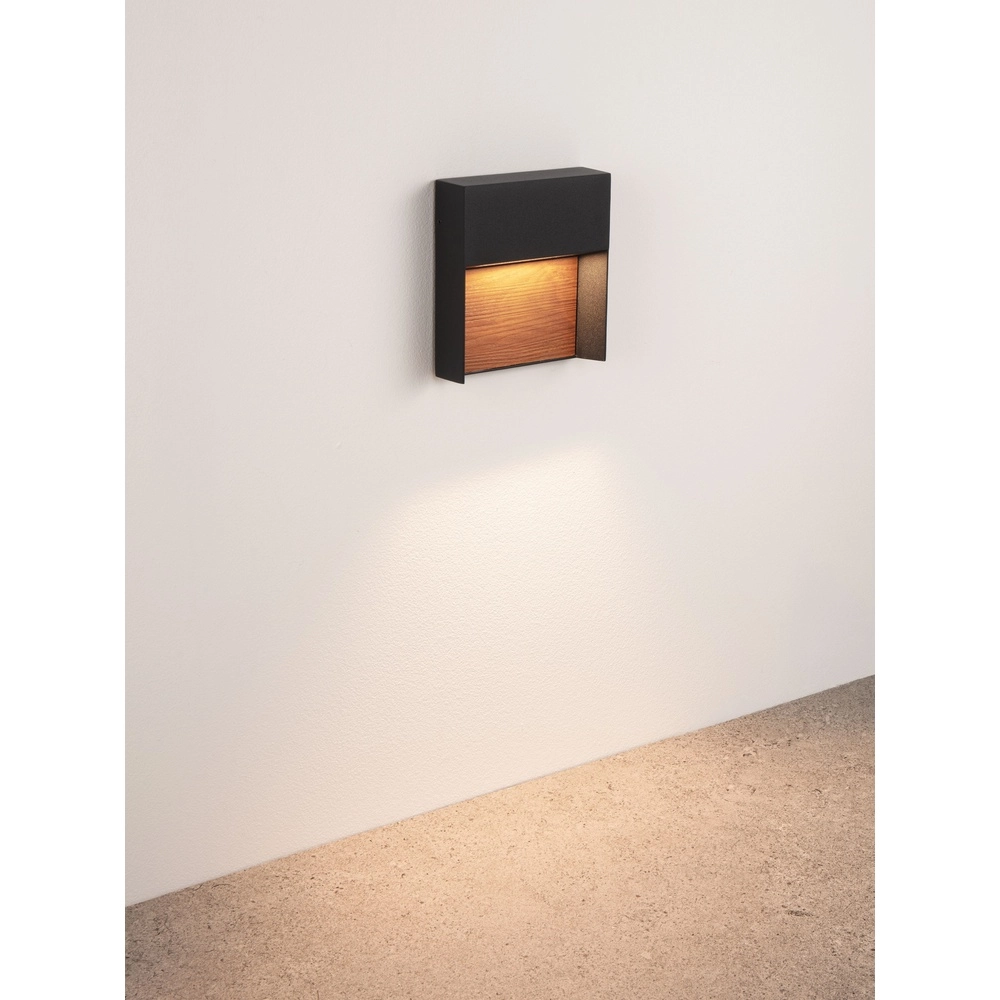Lampe murale de conception Noray noir avec bois - 2700K Lyora 5212063504295