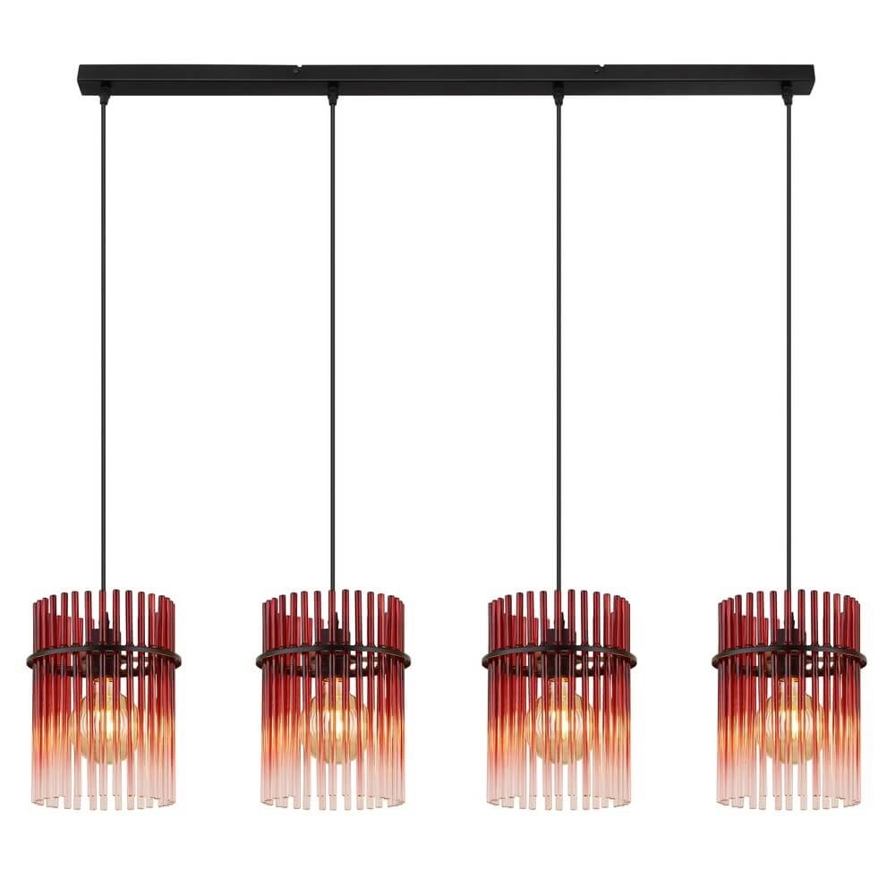 Suspension noire Gorley avec verre rouge 4 lumières Globo 9007371471966