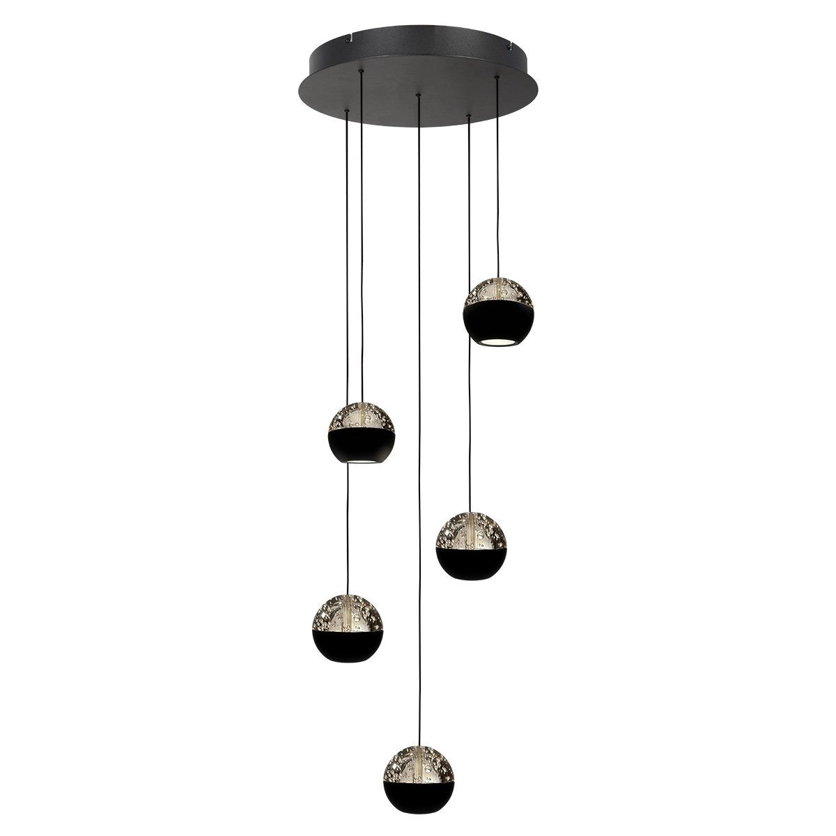 Lampe suspendue vide à 5 lumières Belluno LED - Noir avec verre