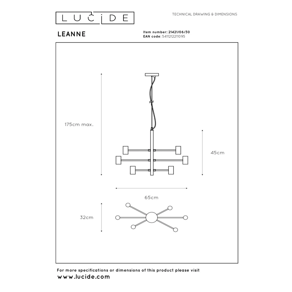 Lampe suspendue Leanne Noir à 6 lumières Lucide 5411212211095