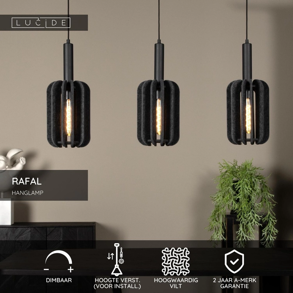 Lampe suspendue élégante Rafal 3-noir clair avec gris Lucide 5411212452771