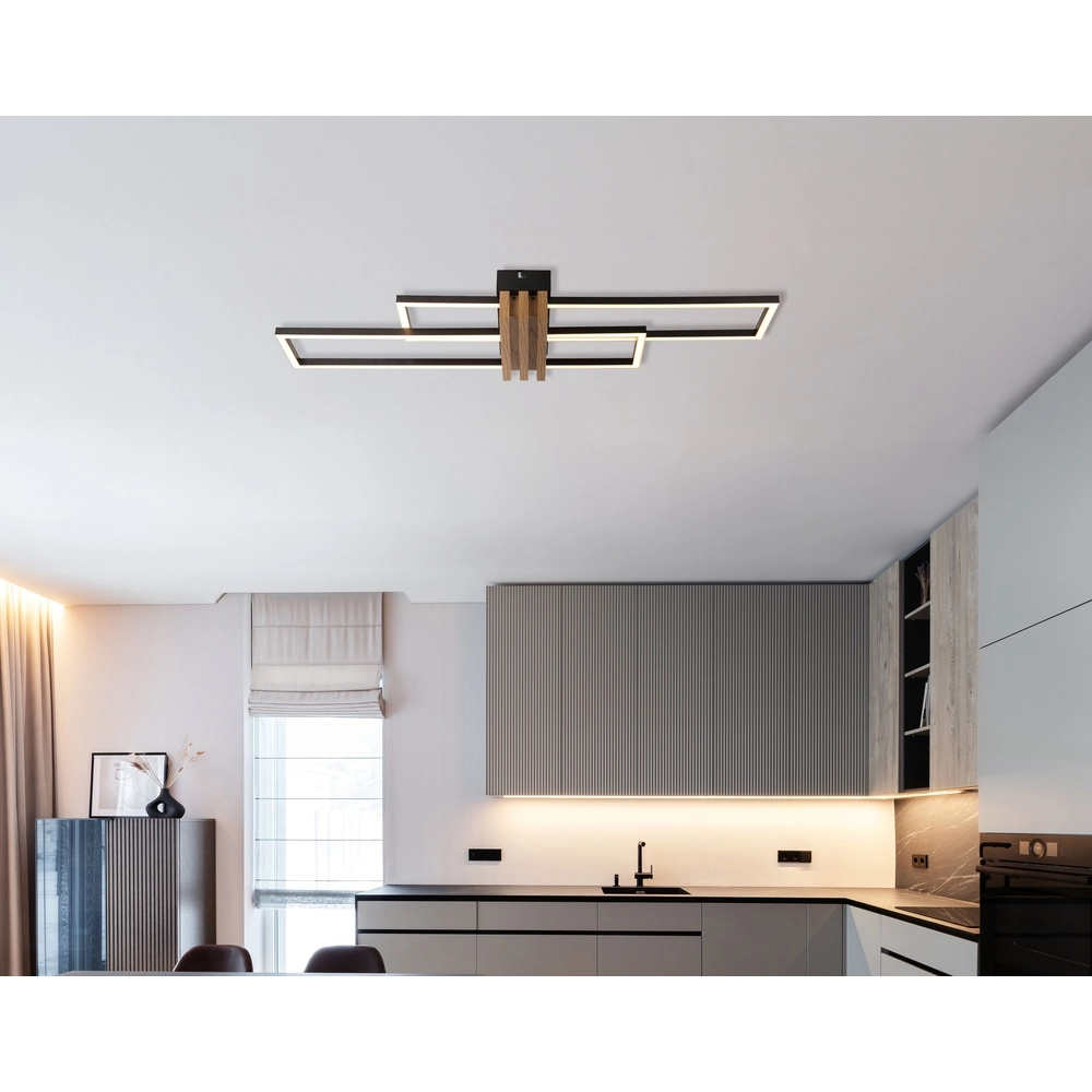 Lampe de plafond moderne Dakari I noir avec bois 80 cm Globo 9007371525782