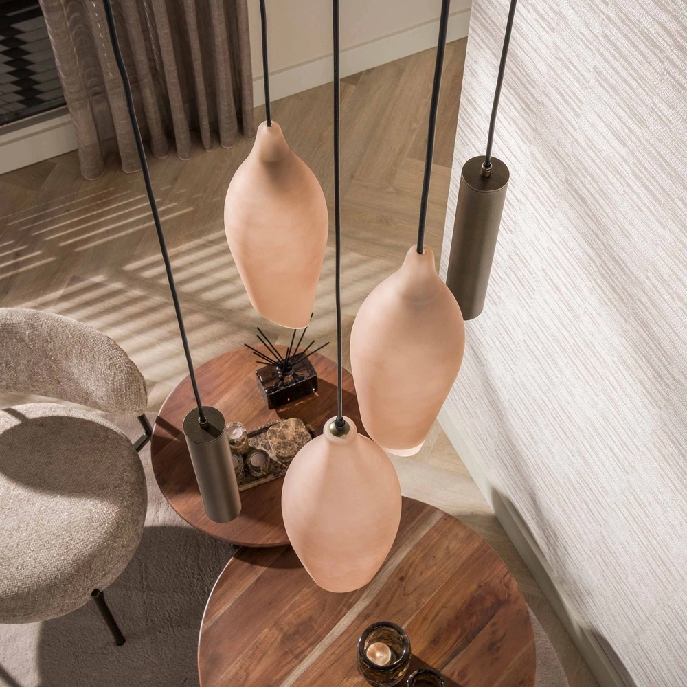 Lampe pendante moderne Cocoon Sienne brun avec verre dépoli Lyora 8716803515109