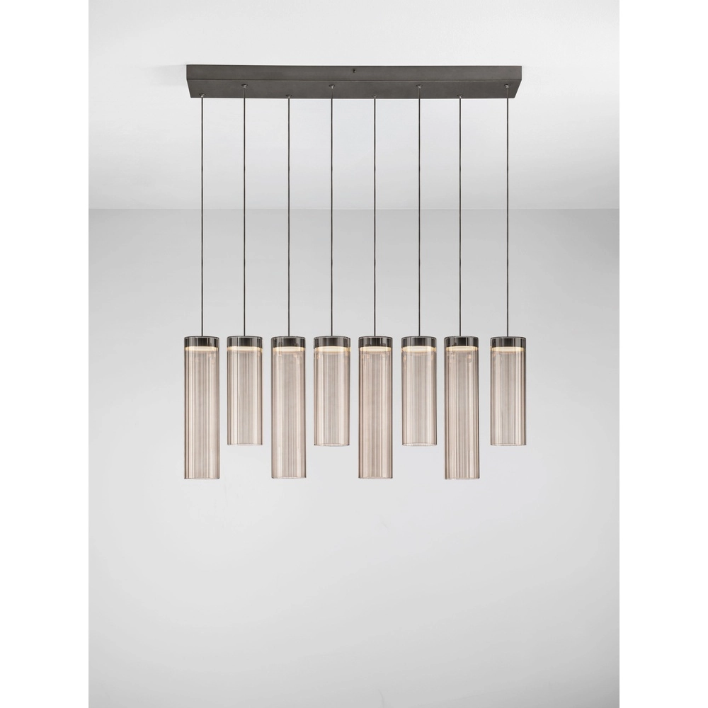Lampe pendante de conception Brielle Anthracite avec verre moka 8-lights Lyora 5212017495433