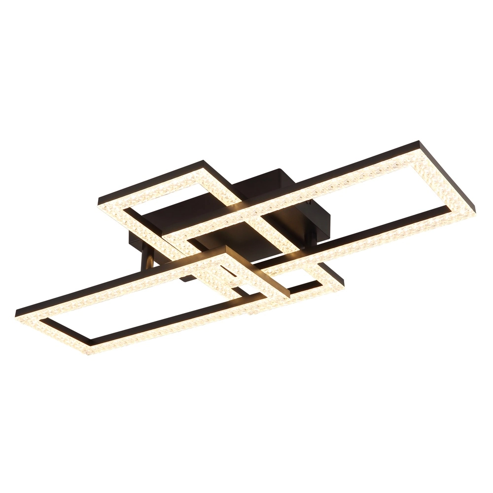 Lampe de plafond à design noir Sapena avec du cristal