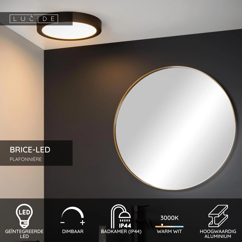 Éclairage de plafond Brice-Led Ø 30cm - IP44 noir Lucide 5411212281234