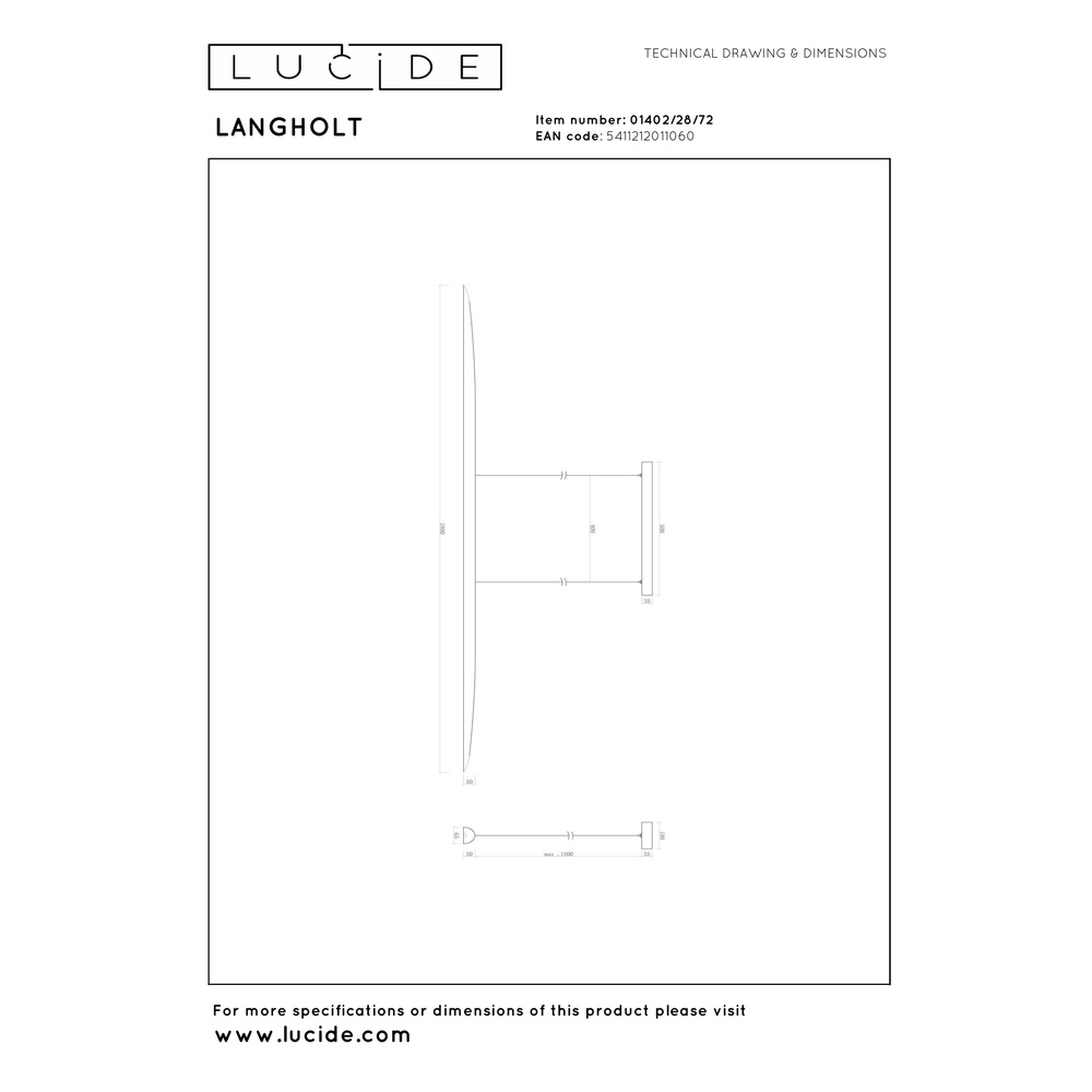 Lampe pendante en bois Langholt 180 cm Lucide Vibes 5411212011060