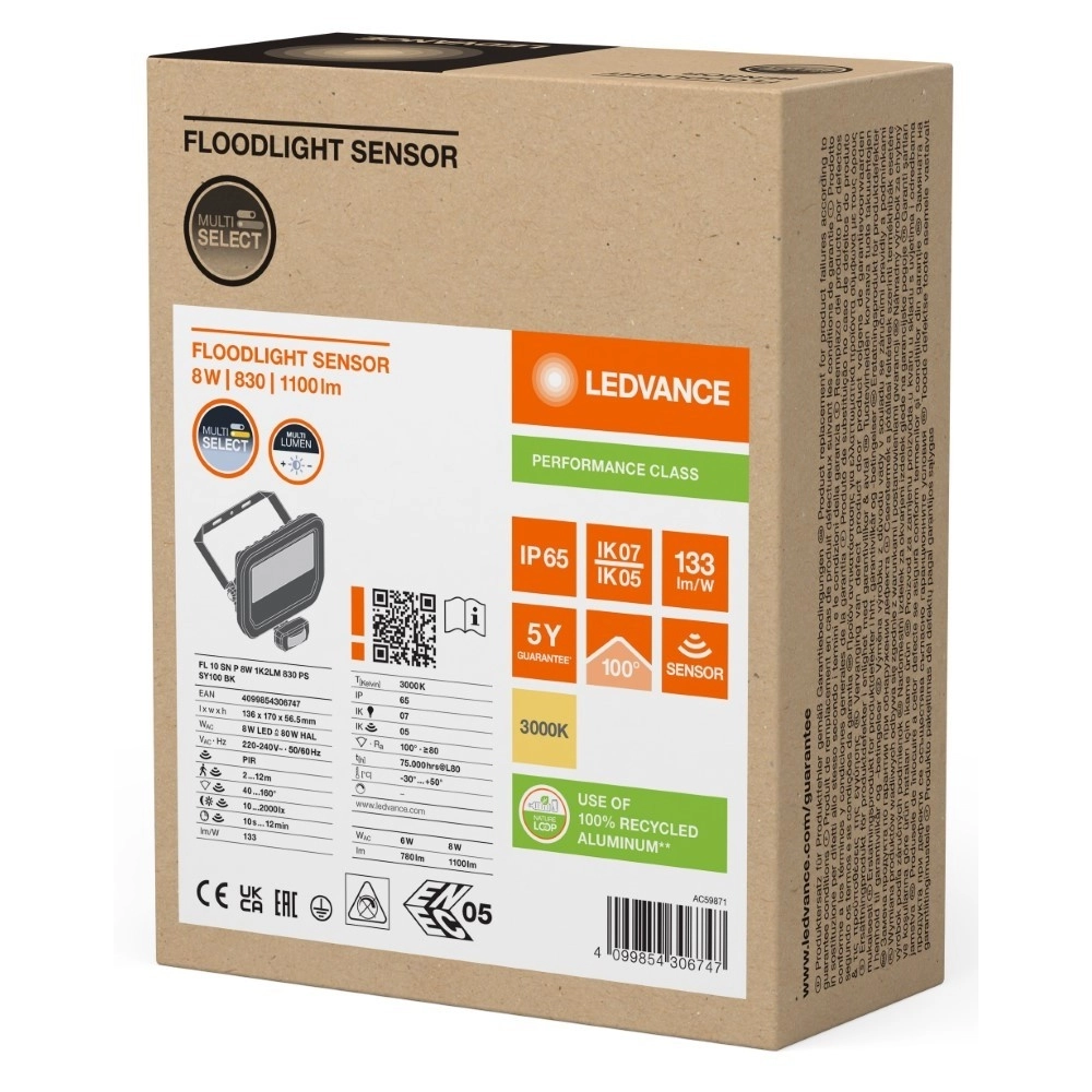 Projecteur Vance 8W - 3000K noir avec capteur Lyora 4099854306747